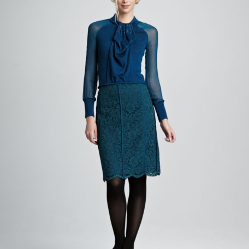 Tory Burch blue Lace Everett Skirt Sz 6 - Picture 3 of 5